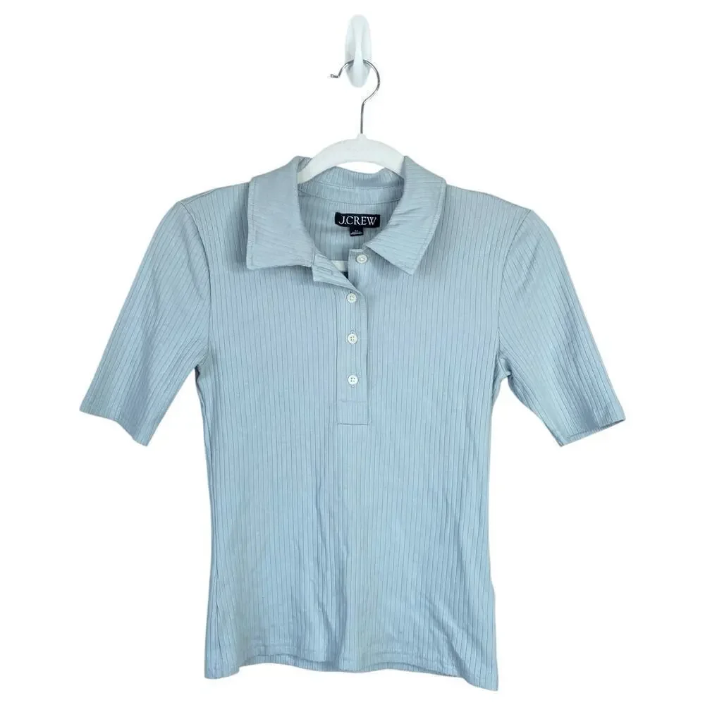 J. CREW Premium Rib Short-Sleeve Polo Shirt Light Blue Size XS 2025 Preppy